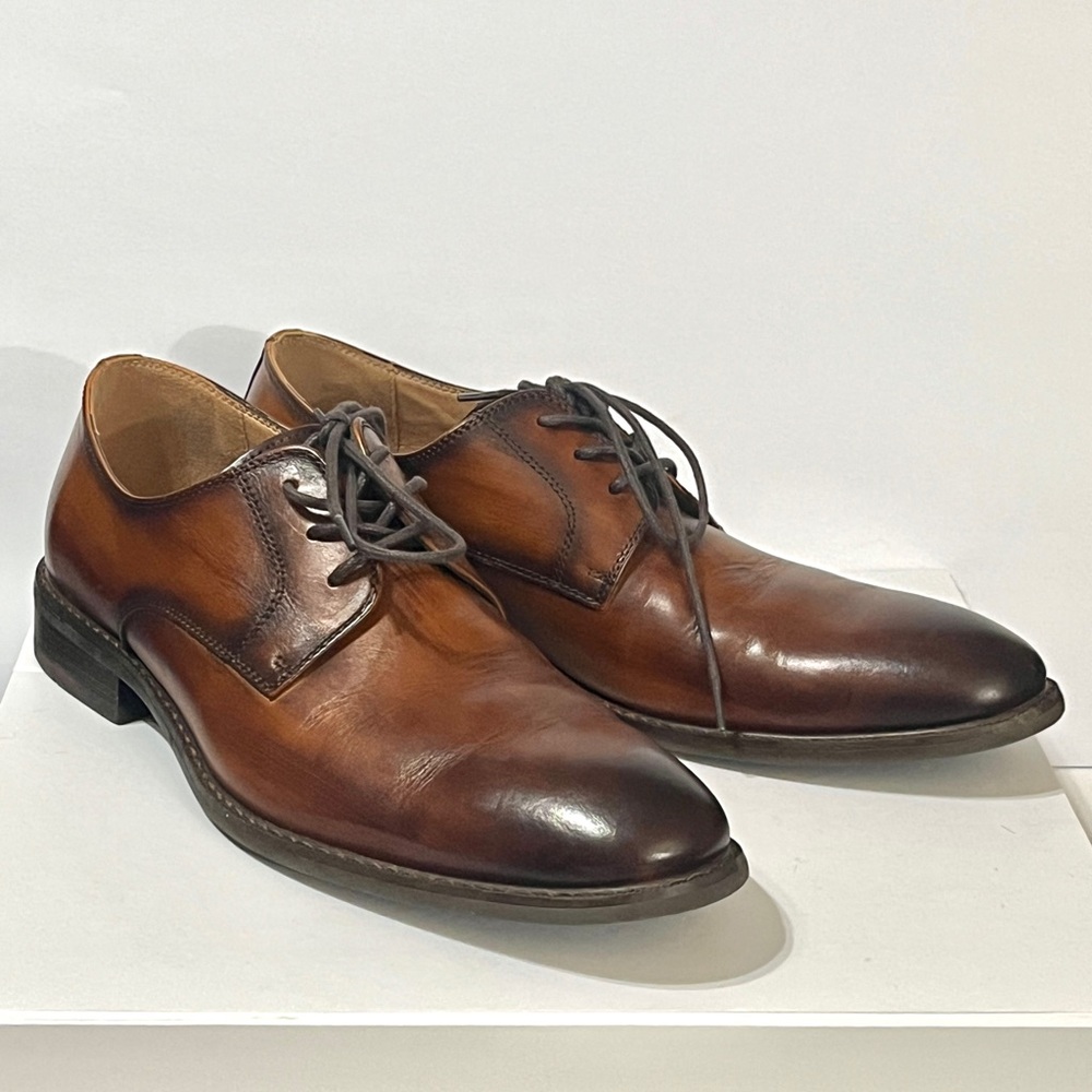 La Milano Luwin Leather Memory Foam Cognac Burnished Toe Oxfords Laced Shoes 11M - Picture 2 of 9